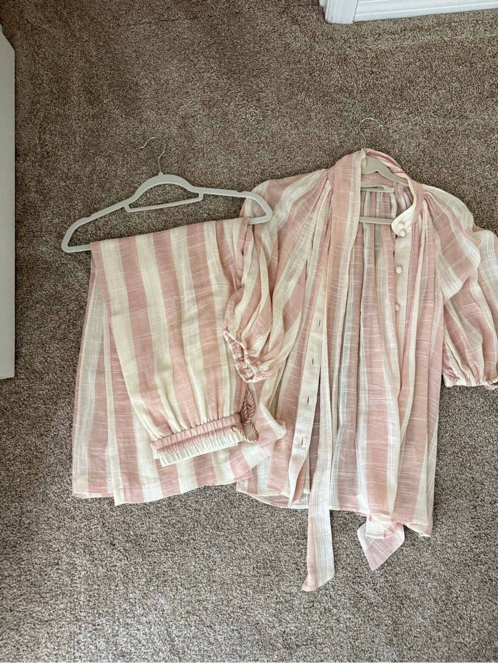 Zimmermann Pink and White Striped Tie-Neck Blouse